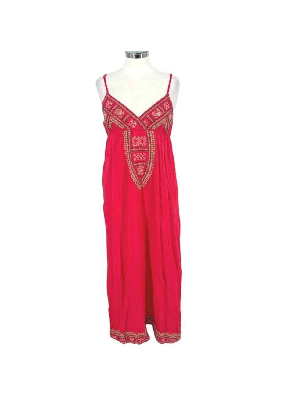 Cute Options Boho Red Maxi Dress Embroidered Adjustable Straps Size Medium NWT